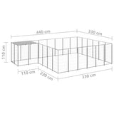 Dog Kennel Silver 12.1 m² Steel - Rear View