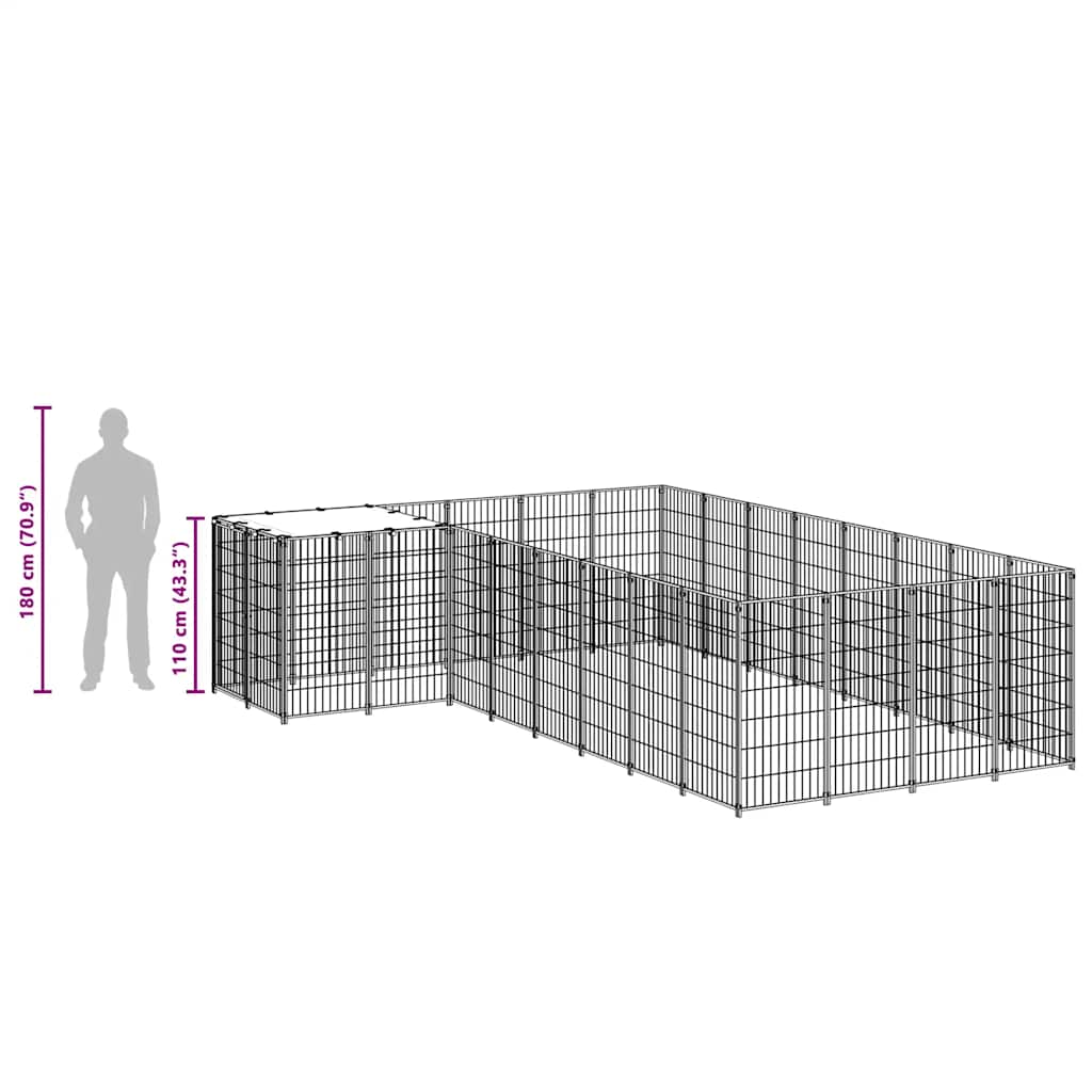 Dog Kennel Black 10.89 m? Steel