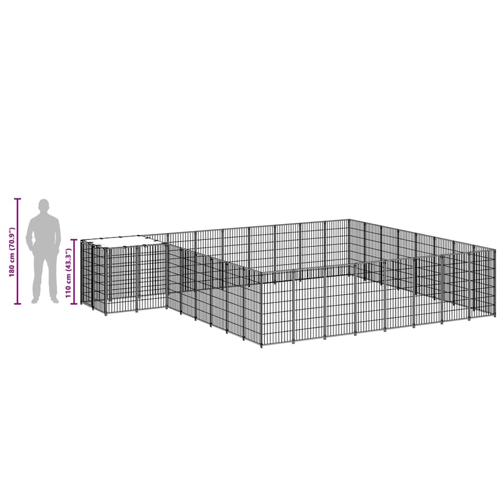 Dog Kennel Black 20.57 m? Steel