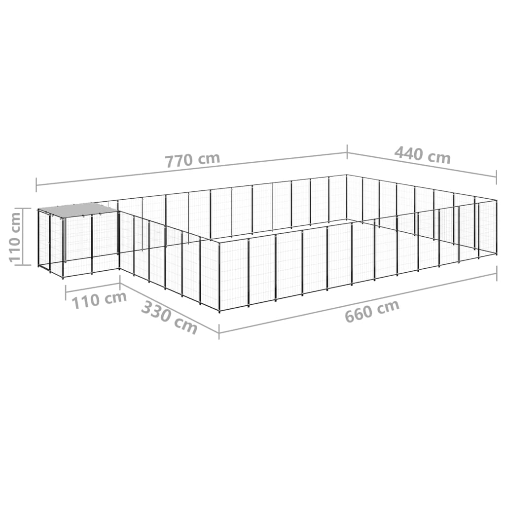 Dog Kennel Black 30.25 m? Steel