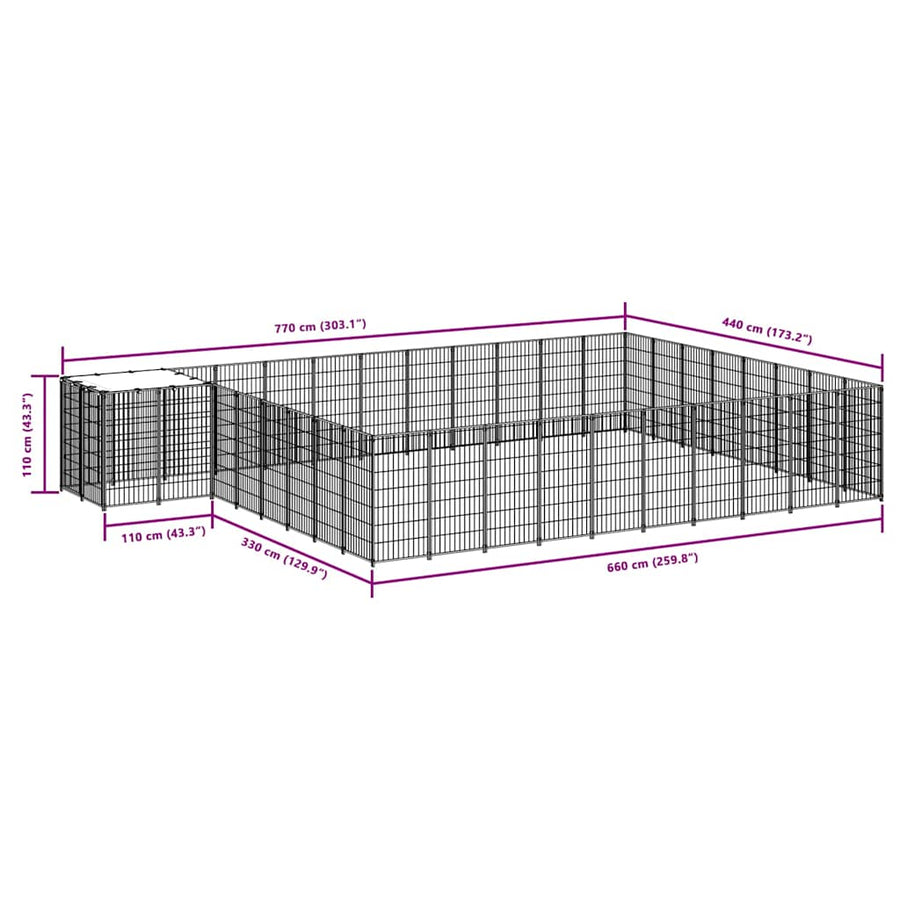Dog Kennel Black 30,25 m² Steel