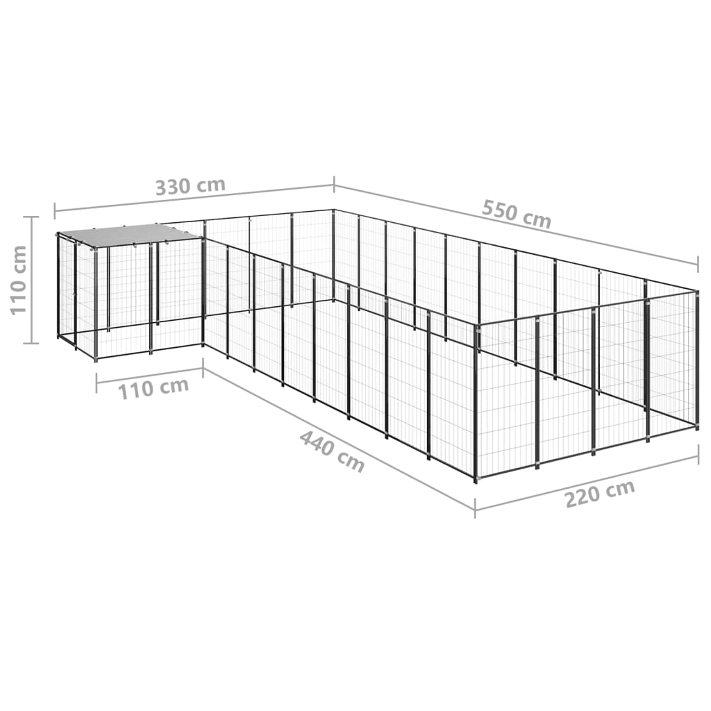 Dog Kennel Black 13.31 m? Steel