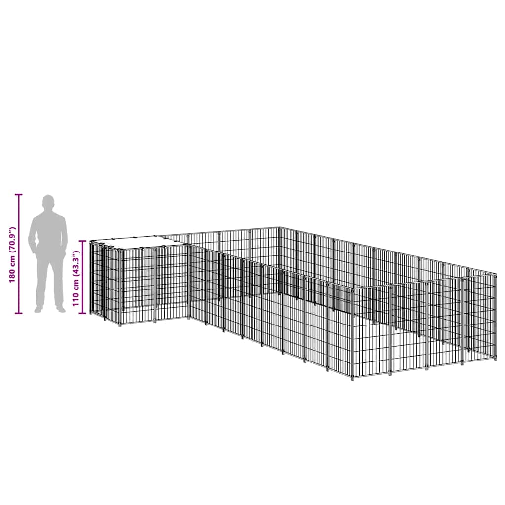 Dog Kennel Black 13.31 m? Steel