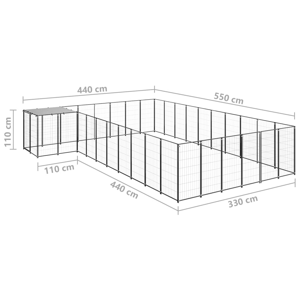 Dog Kennel Black 19.36 m? Steel