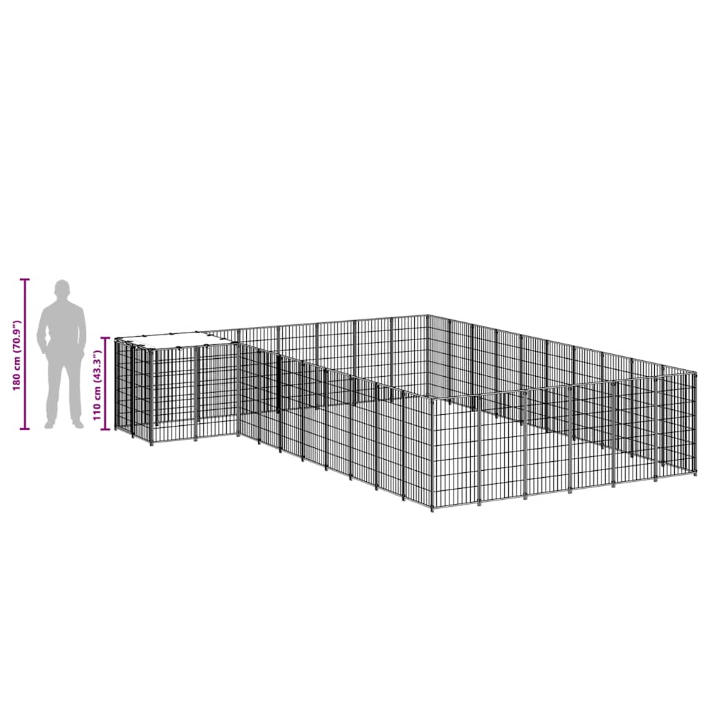 Dog Kennel Black 19.36 m? Steel