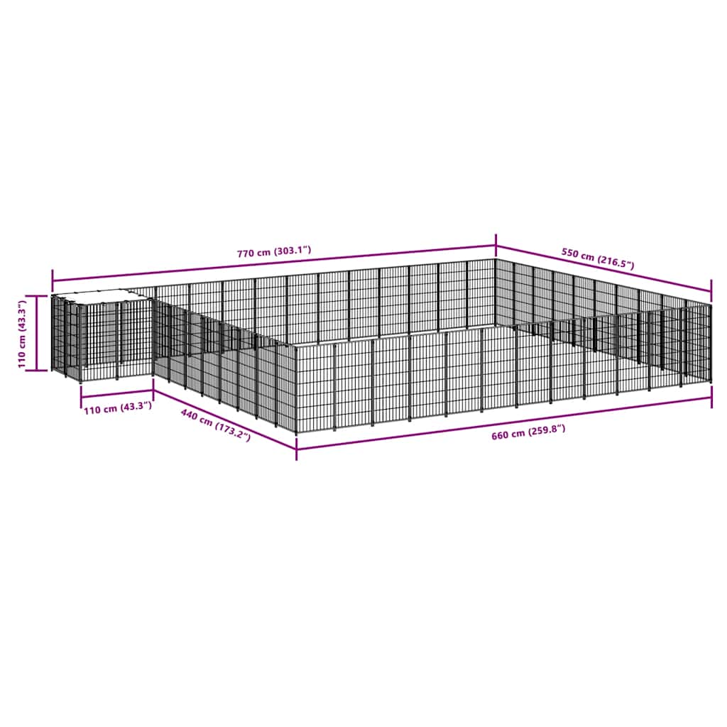 Dog Kennel Black 37.51 m? Steel