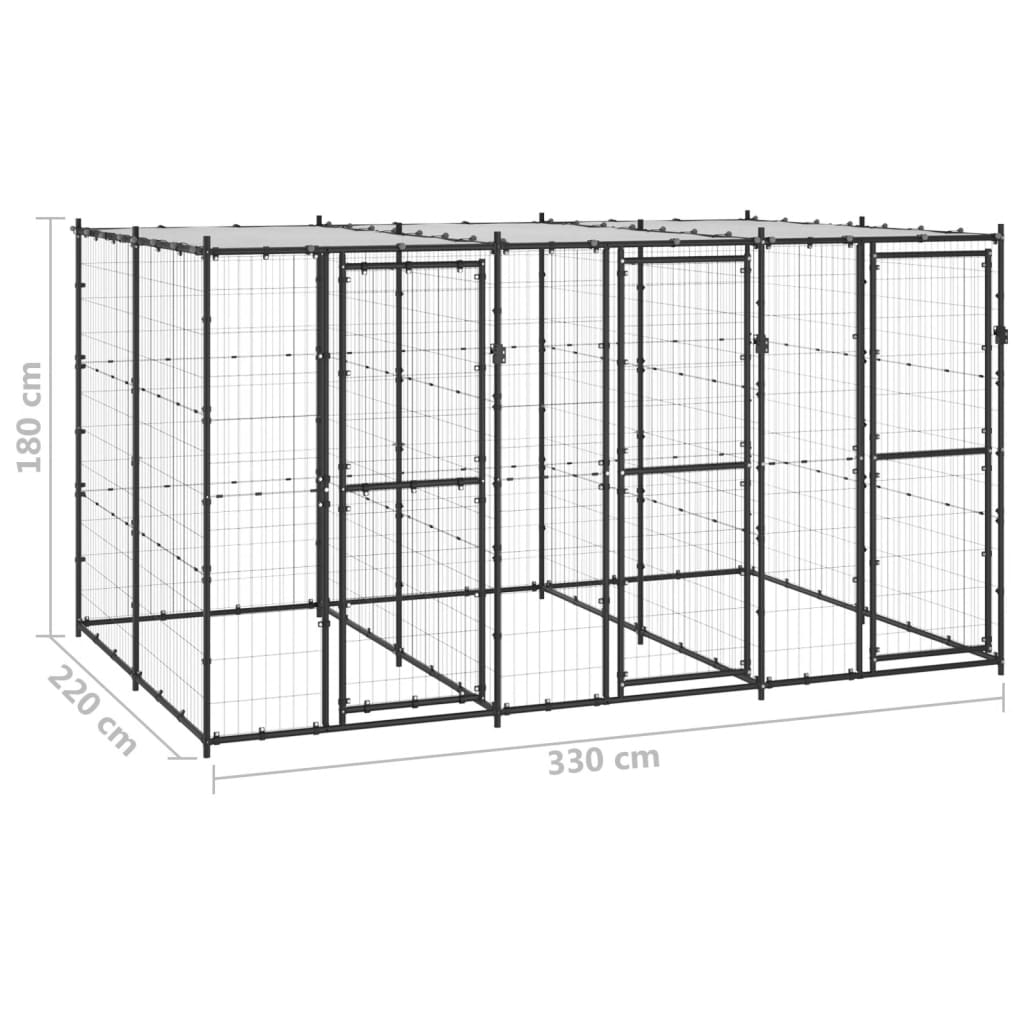 Outdoor Dog Kennel Steel with Roof 7.26 m²