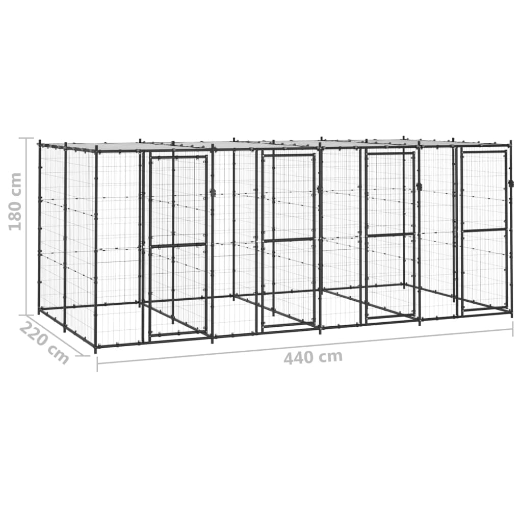 Outdoor Dog Kennel Steel with Roof 9.68 m?