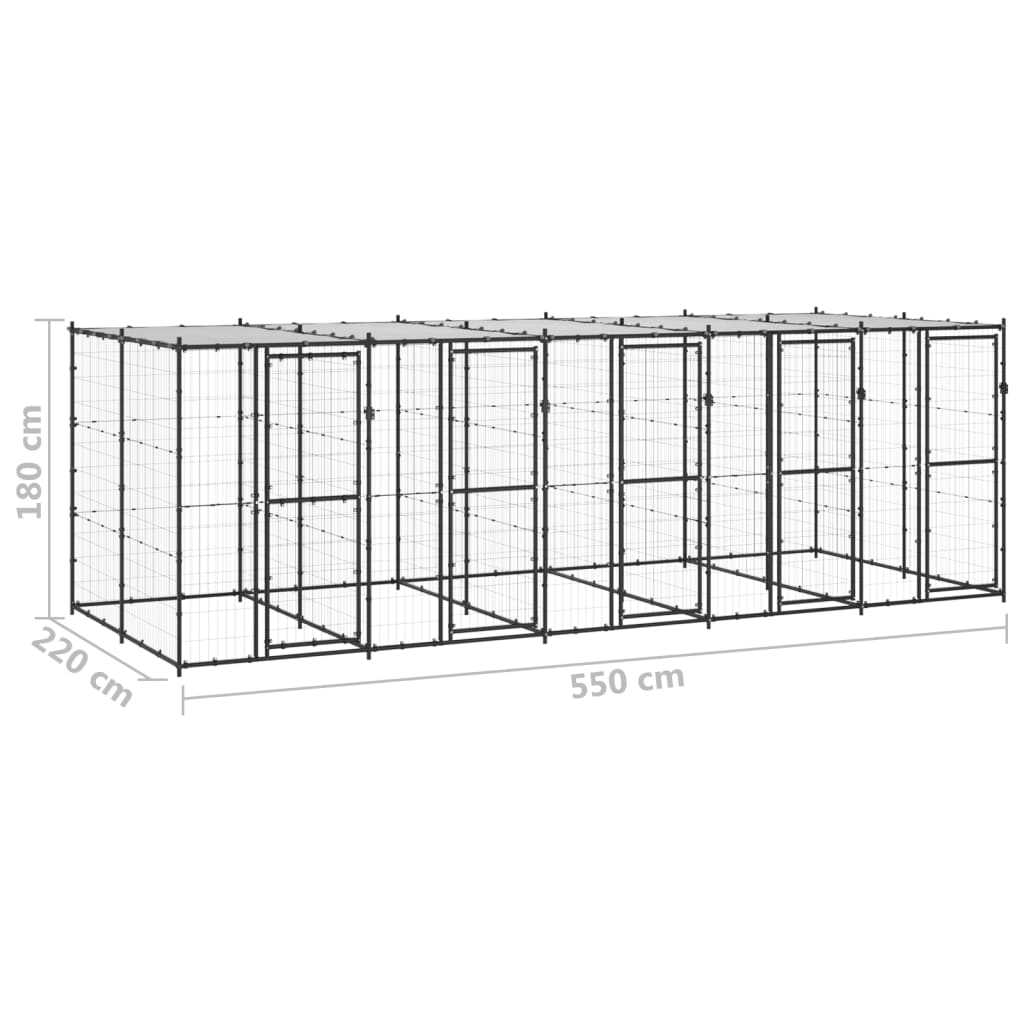 Outdoor Dog Kennel Steel with Roof 12.1 m?