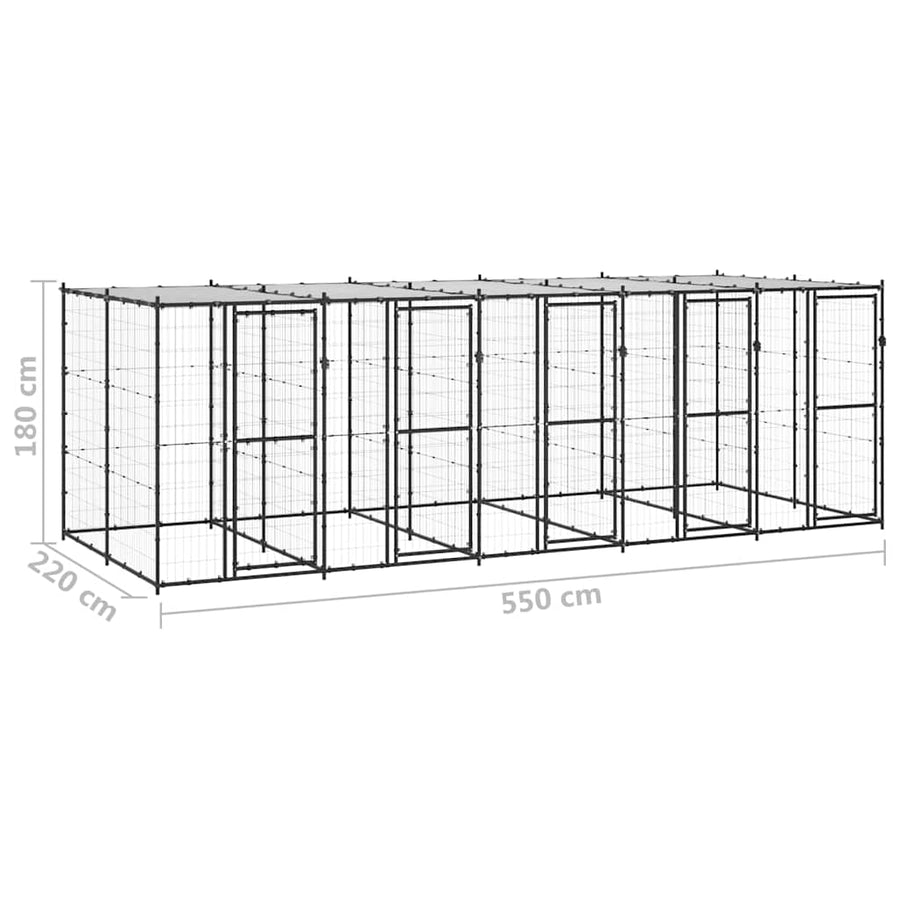 Outdoor Dog Kennel Steel with Roof 12,1 m²