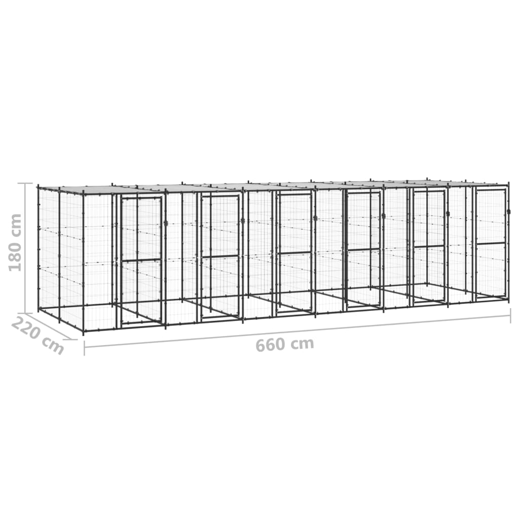 Outdoor Dog Kennel Steel with Roof 14.52 m?