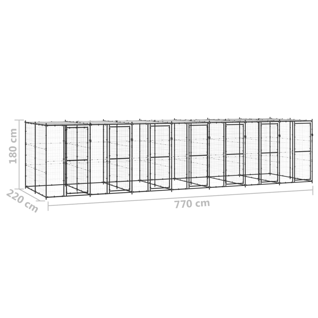 Outdoor Dog Kennel Steel with Roof 16.94 m?
