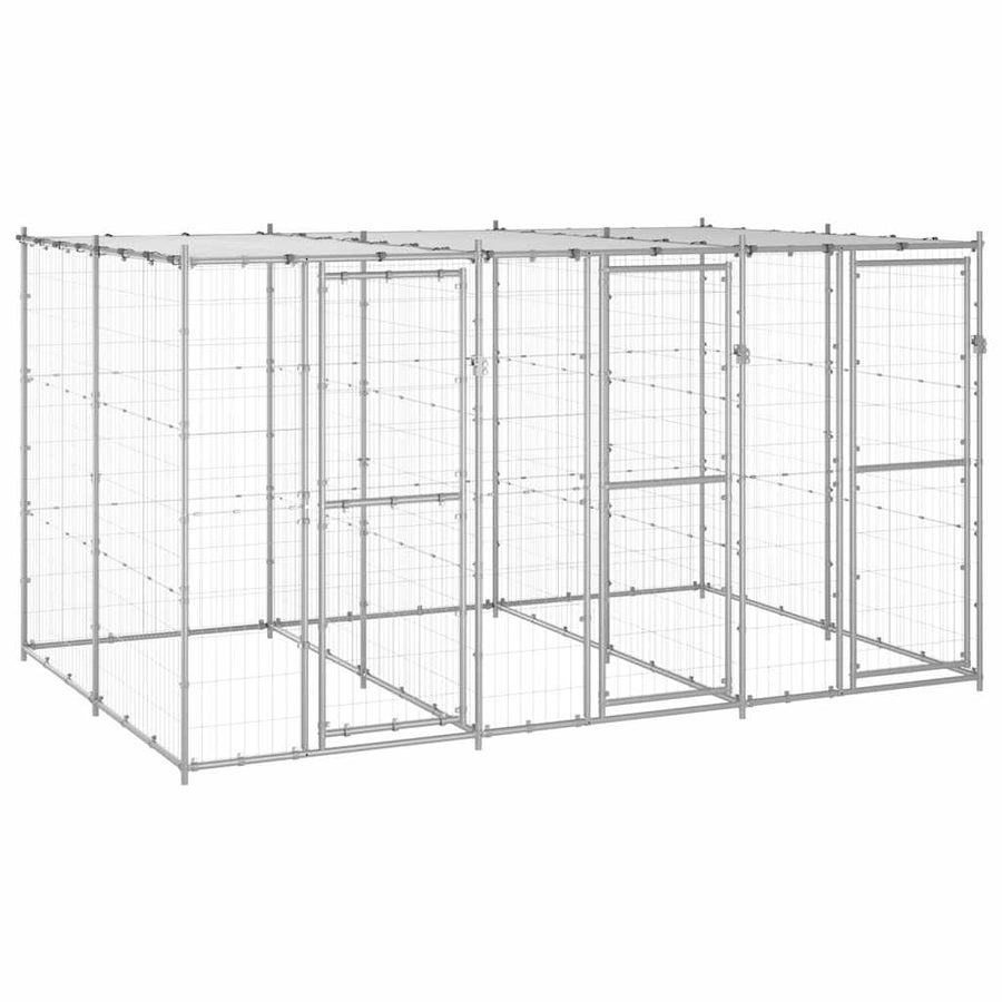 Outdoor Dog Kennel Galvanised Steel with Roof 7,26 m²