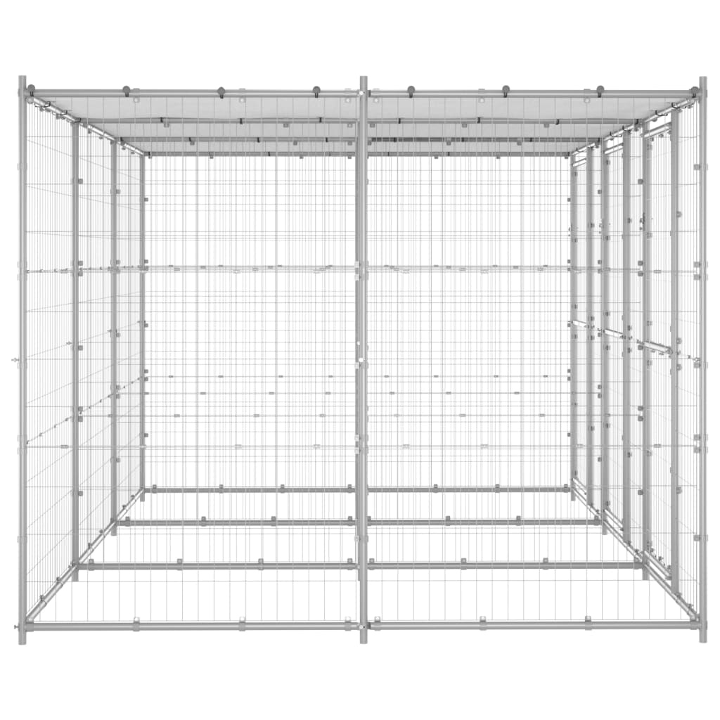 Outdoor Dog Kennel Galvanised Steel with Roof 7.26 m?
