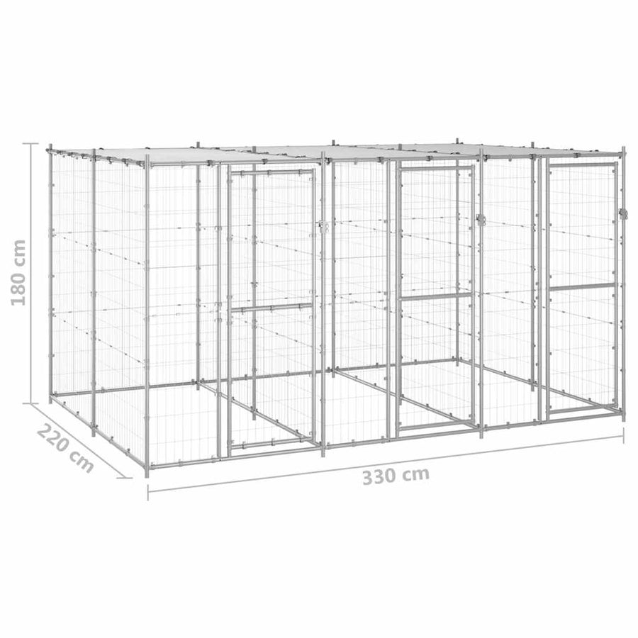 Outdoor Dog Kennel Galvanised Steel with Roof 7,26 m²