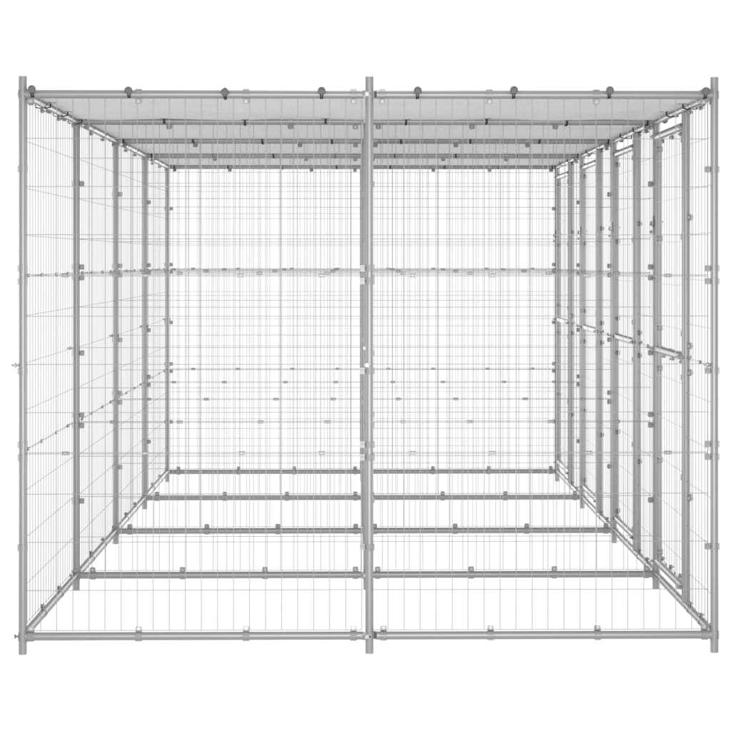 Outdoor Dog Kennel Galvanised Steel with Roof 9.68 m?