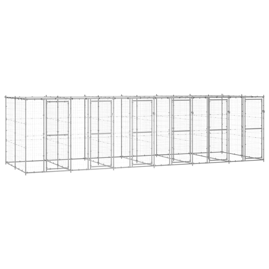 Outdoor Dog Kennel Galvanised Steel with Roof 14,52 m²