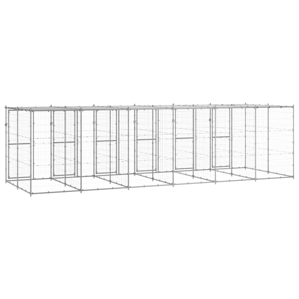 Outdoor Dog Kennel Galvanised Steel with Roof 14.52 m?