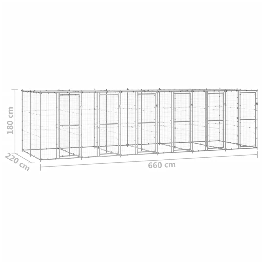 Outdoor Dog Kennel Galvanised Steel with Roof 14.52 m?