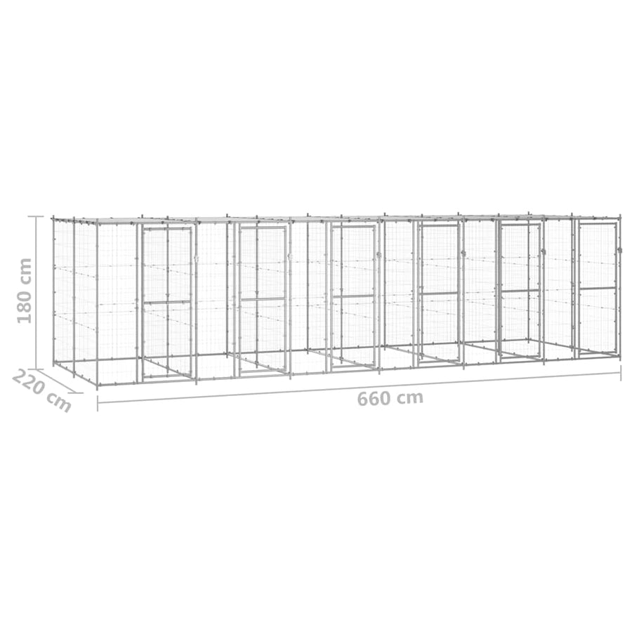 Outdoor Dog Kennel Galvanised Steel with Roof 14,52 m²