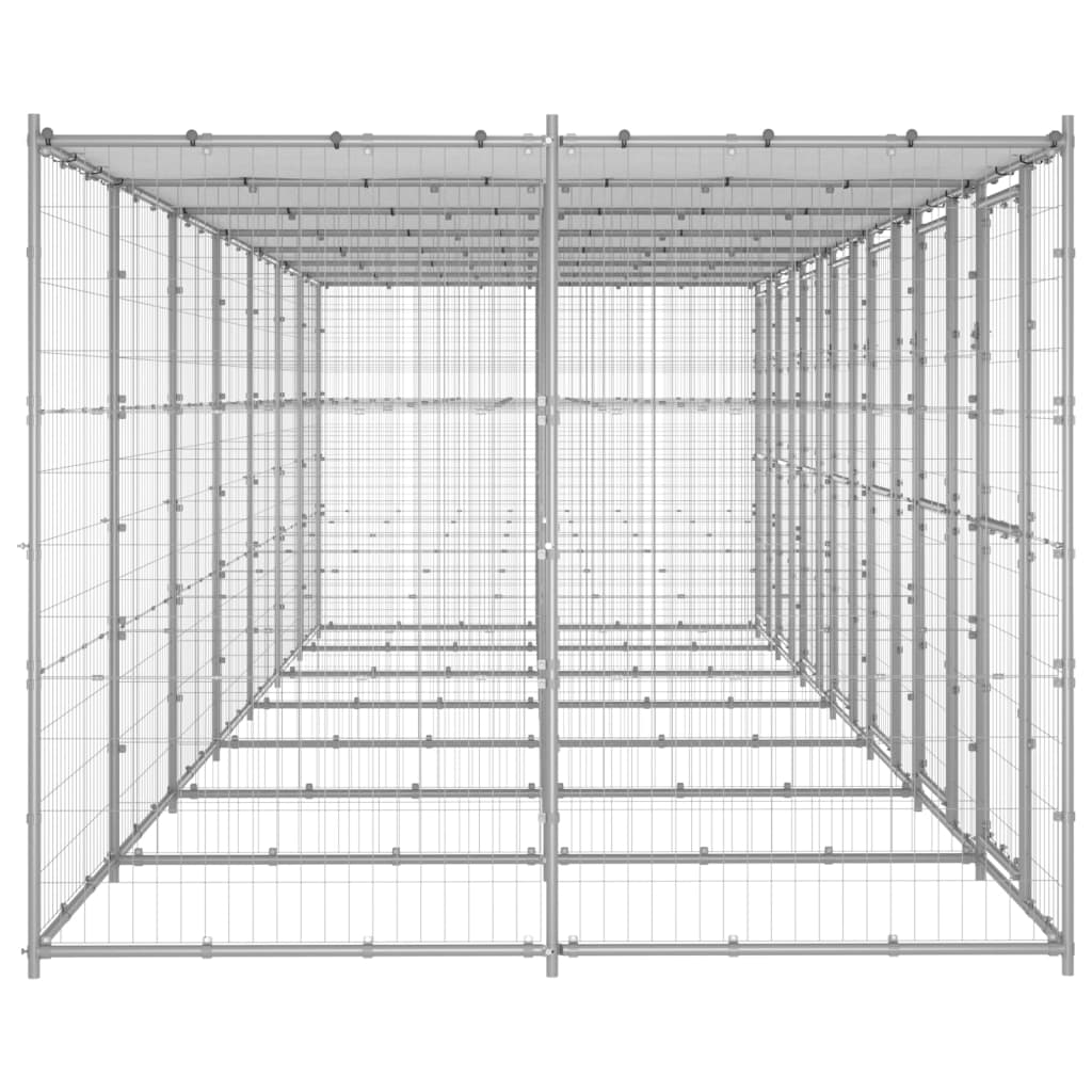 Outdoor Dog Kennel Galvanised Steel with Roof 16.94 m?