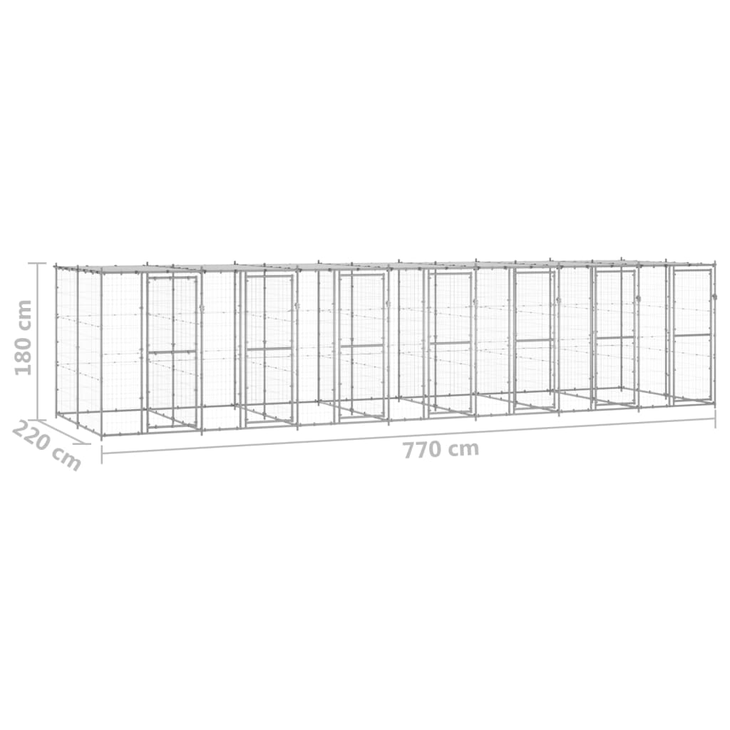 Outdoor Dog Kennel Galvanised Steel with Roof 16.94 m?
