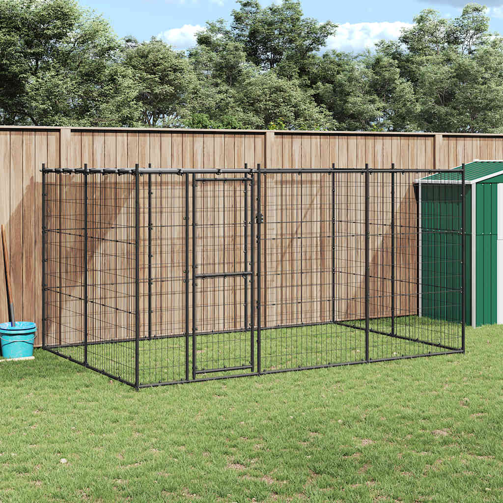 Outdoor Dog Kennel Steel with Roof 7.26 m?