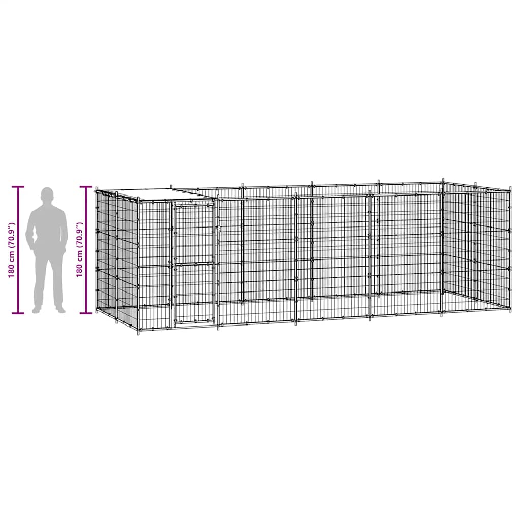 Outdoor Dog Kennel Steel with Roof 12.1 m?