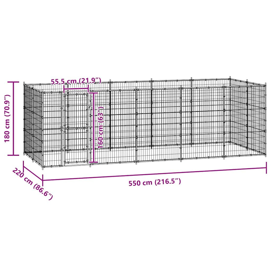 Outdoor Dog Kennel Steel 12,1 m²