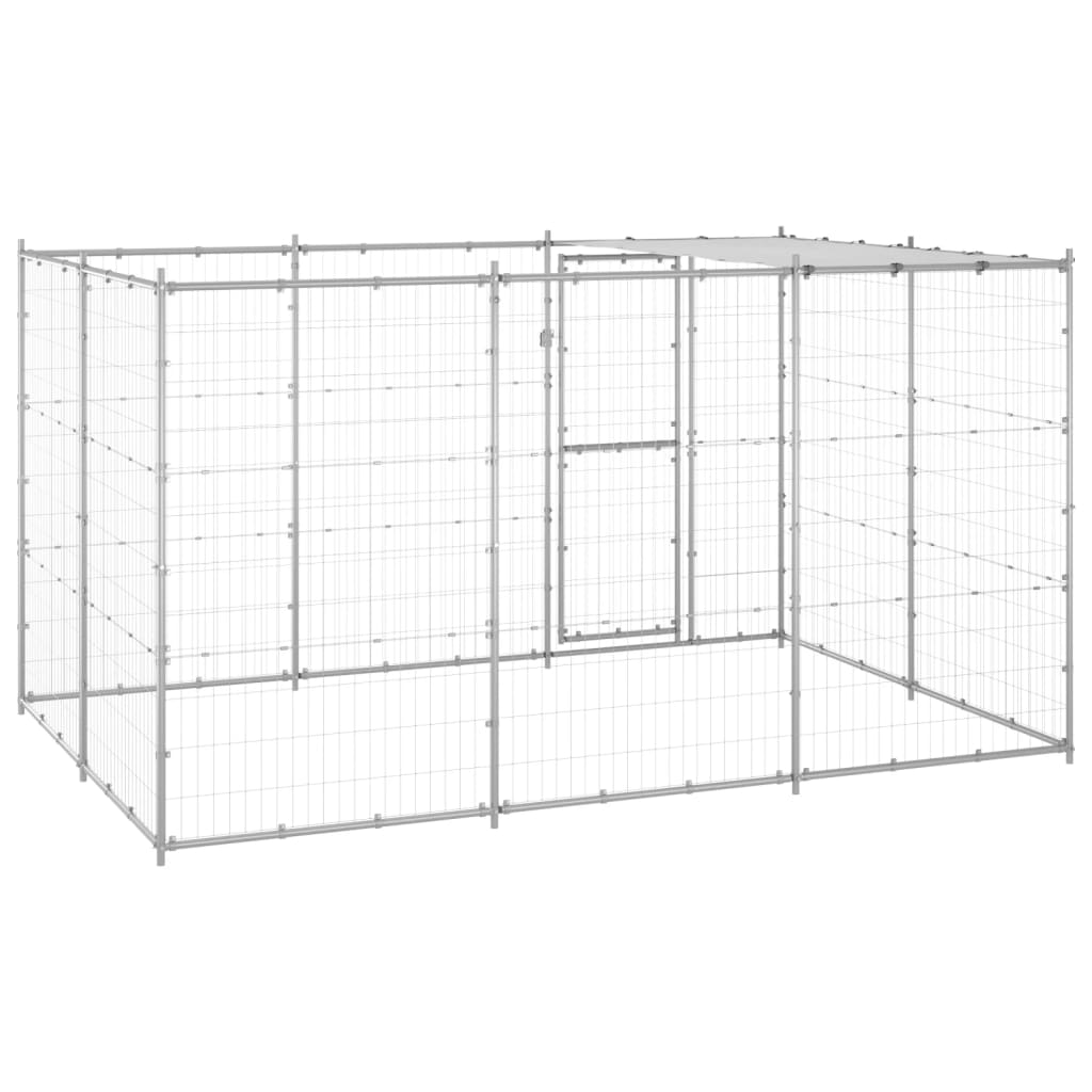 Outdoor Dog Kennel Galvanised Steel with Roof 7.26 m?
