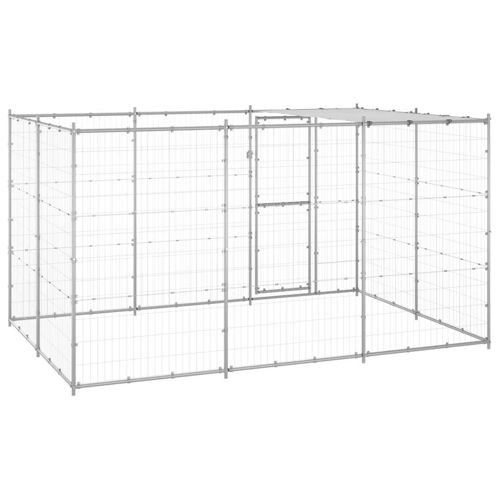 Outdoor Dog Kennel Galvanised Steel with Roof 7.26 m?