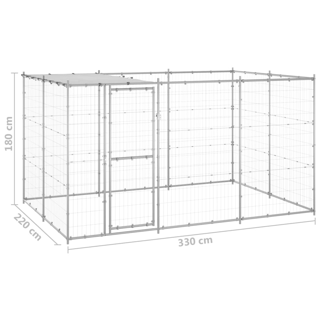 Outdoor Dog Kennel Galvanised Steel with Roof 7.26 m?