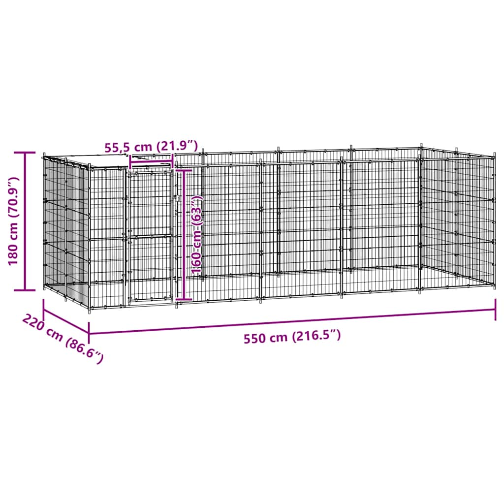 Outdoor Dog Kennel Galvanised Steel with Roof 12.1 m?