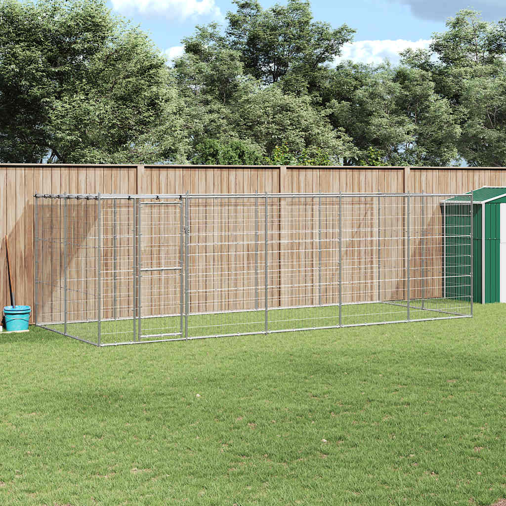 Outdoor Dog Kennel Galvanised Steel with Roof 12.1 m?