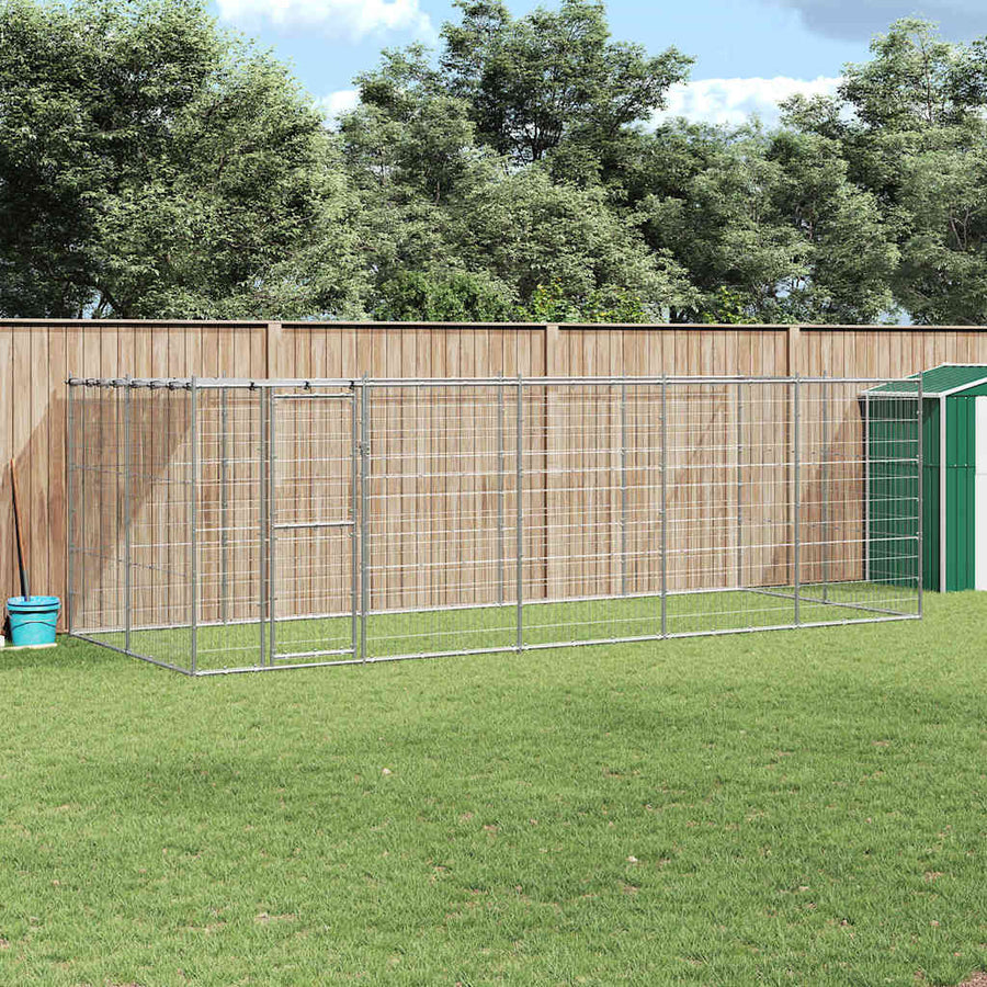 Outdoor Dog Kennel Galvanised Steel with Roof 12,1 m²