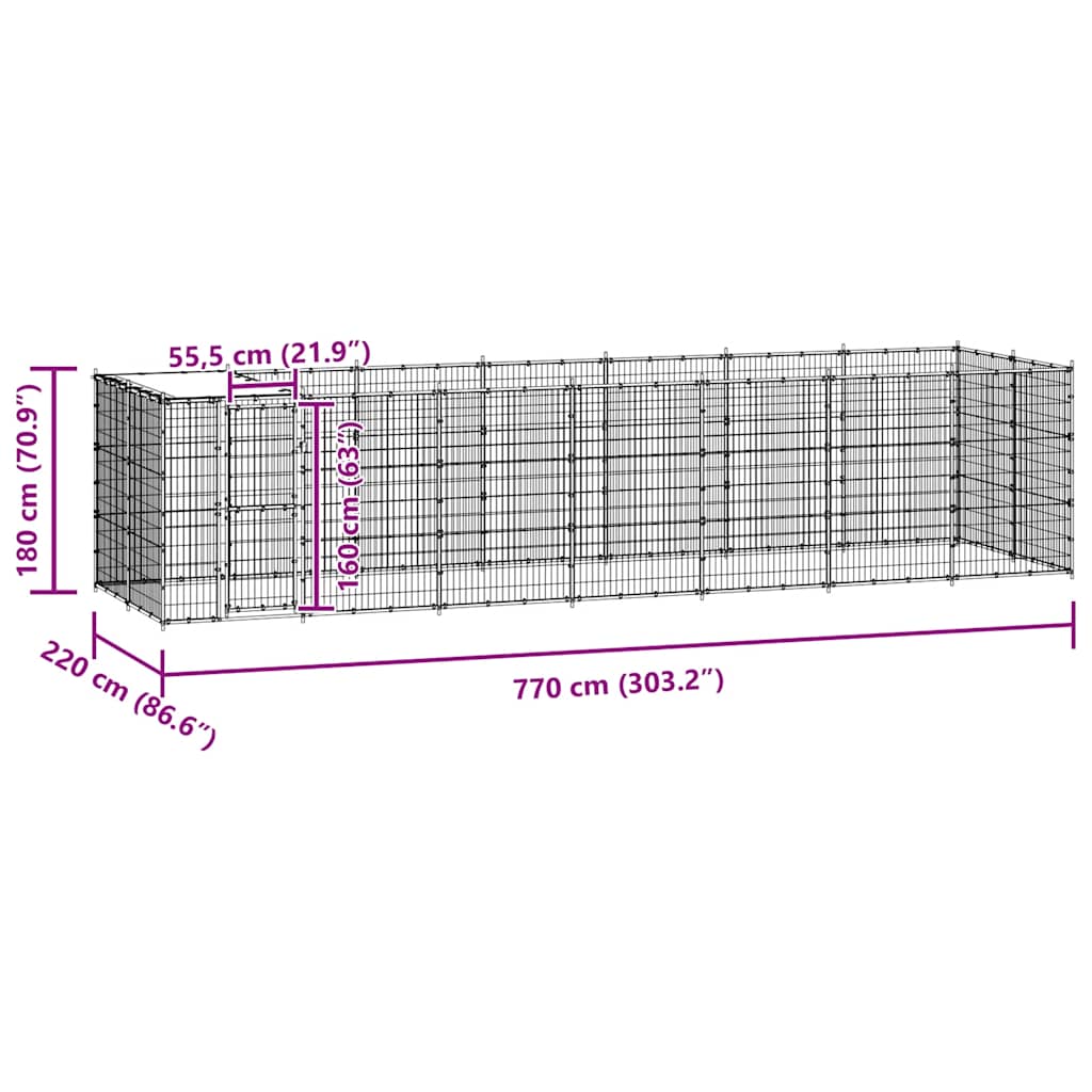 Outdoor Dog Kennel Galvanised Steel with Roof 16.94 m?