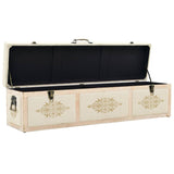 Storage Bench 110 cm Cream Solid Firwood and Fabric - Front View