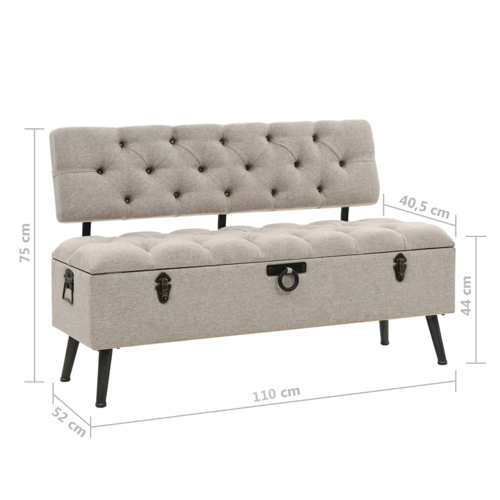 Storage Bench with Backrest 110 cm Cream Fabric