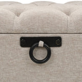 Storage Bench with Backrest 110 cm Cream Fabric - Close-Up Angle