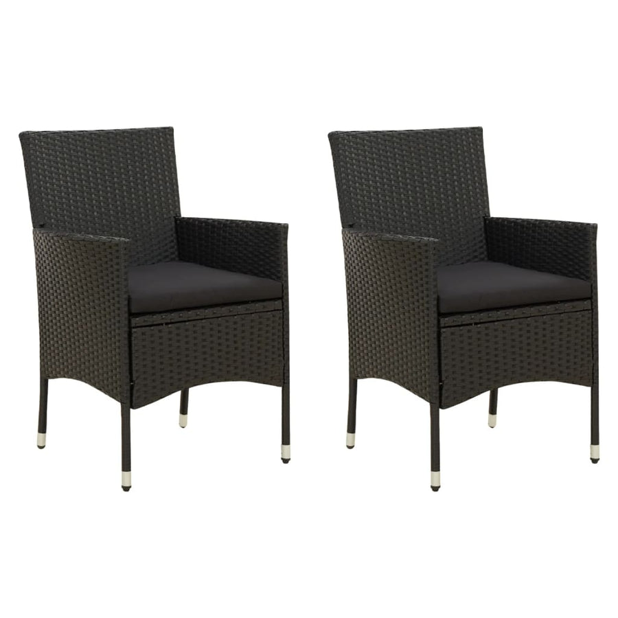 Garden Chairs with Cushions 2 pcs Poly Rattan Black