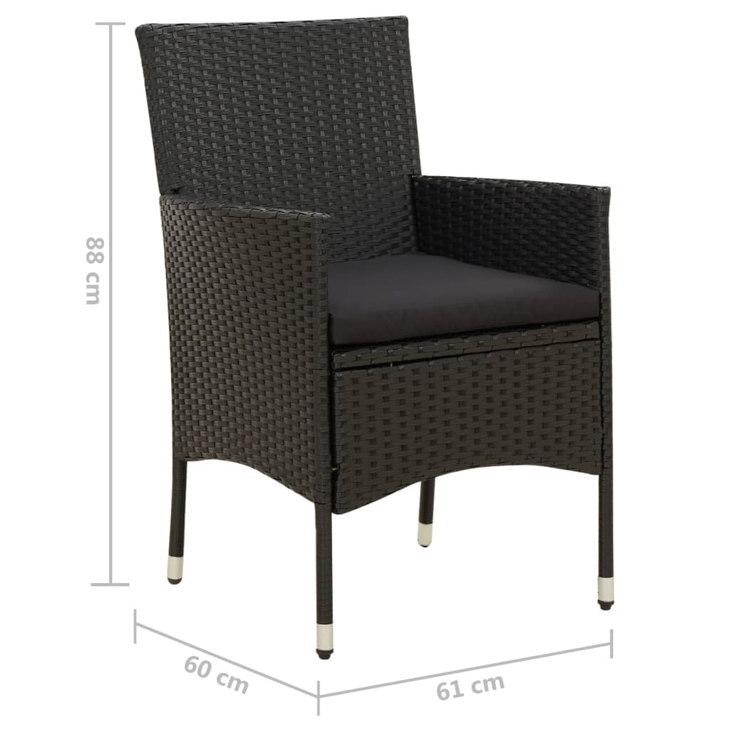 Garden Chairs with Cushions 2 pcs Poly Rattan Black