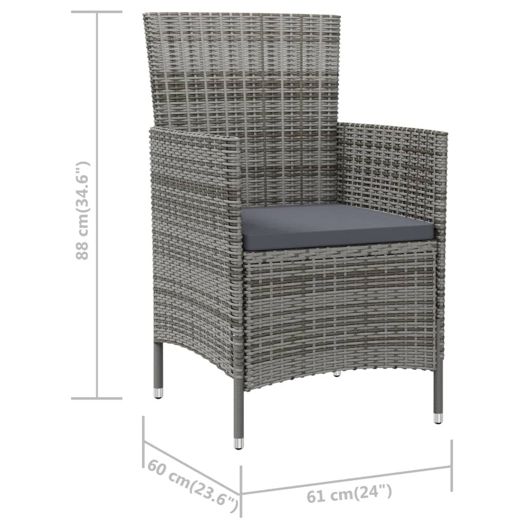 Garden Chairs with Cushions 2 pcs Poly Rattan Grey