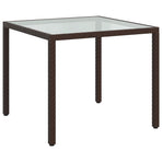 Garden Table 90x90x75 cm Tempered Glass and Poly Rattan Brown