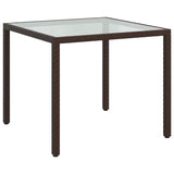 Garden Table 90x90x75 cm Tempered Glass and Poly Rattan Brown - Front View
