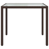 Garden Table 90x90x75 cm Tempered Glass and Poly Rattan Brown