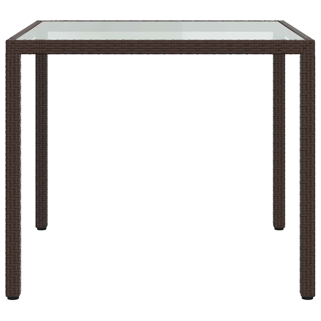 Garden Table 90x90x75 cm Tempered Glass and Poly Rattan Brown