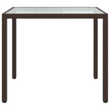 Garden Table 90x90x75 cm Tempered Glass and Poly Rattan Brown