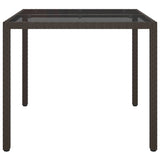 Garden Table 90x90x75 cm Tempered Glass and Poly Rattan Brown - Top-Down View