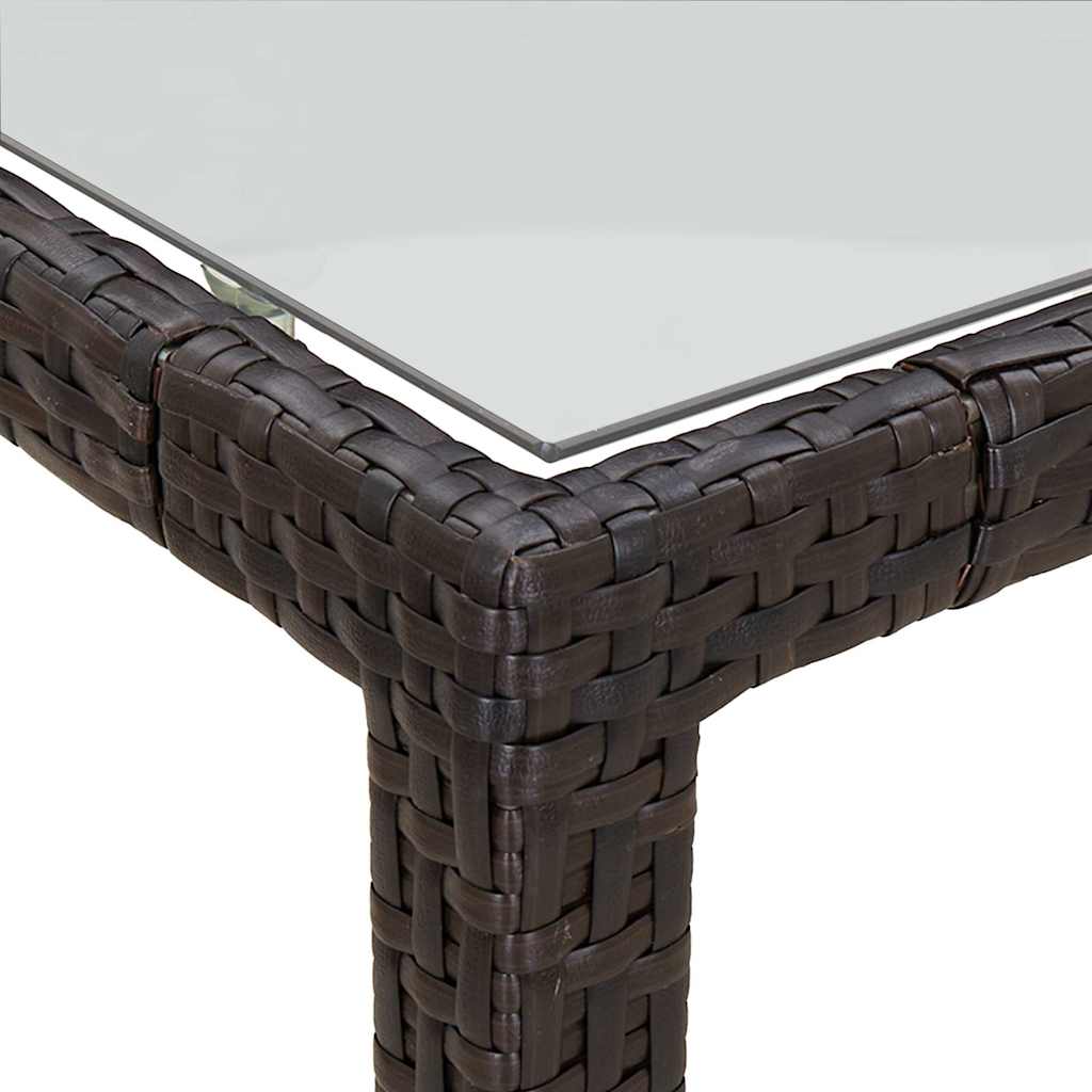Garden Table 90x90x75 cm Tempered Glass and Poly Rattan Brown