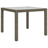 Garden Table 90x90x75 cm Tempered Glass and Poly Rattan Grey - Front View